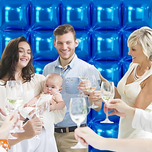 NISOCY 25PCS Blue Square Foil Balloons Wall Backdrop Kit