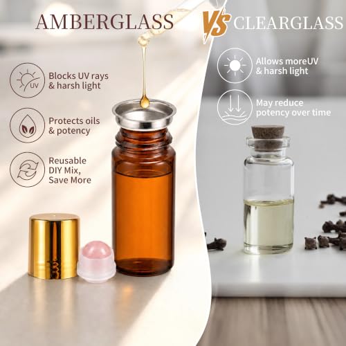 Purple Rose Quartz Roller Ball Perfume Bottle - 50ml Amber Glass