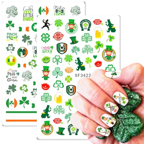 St. Patrick's Day Nail Art Stickers - 6PCS Shamrock & Clover Self-Adhesive Decals