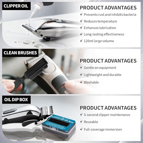 BarberTop 3 Hair Clipper Lubricating Oil Set with Dip Box & Brush