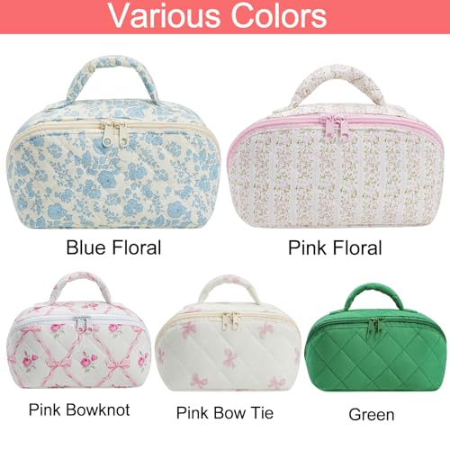 JOVAKIT Large Green Quilted Makeup Bag - Travel Cosmetic Organizer