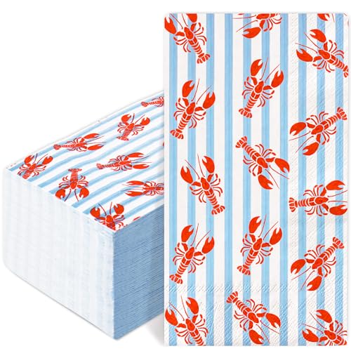 50 Pcs Crawfish Striped Paper Napkins - Watercolor Summer Decor