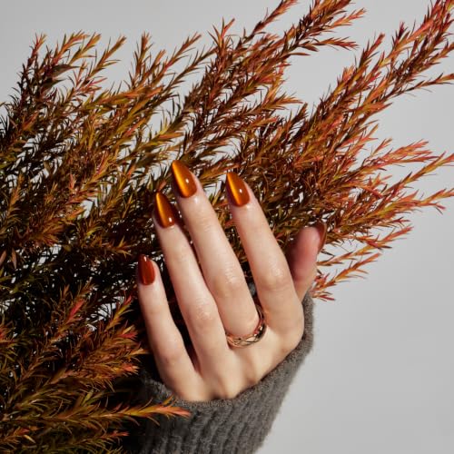 LAMIMOSA 32 Pcs Short Almond Press-On Nails - Amber Gel Fake Nails Kit