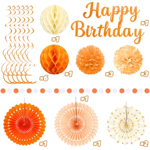 Orange Beige Birthday Decoration Kit - 20pcs Party Set for Women