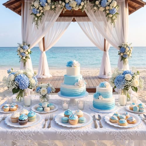 30 Pack Light Blue Scalloped Paper Plates - 9" Dessert Plates for Parties