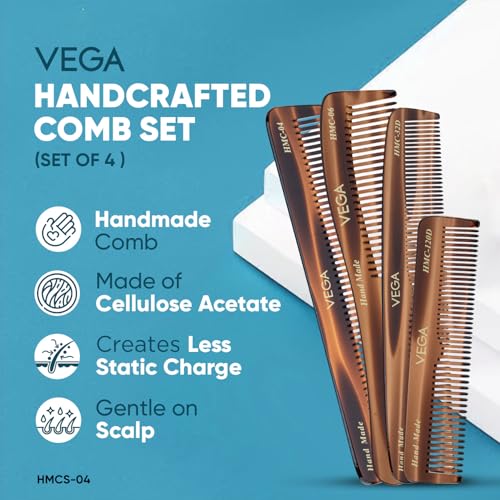 VEGA Hand Made Hair Comb Set - 4 Piece Professional Grooming Collection