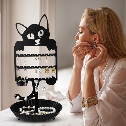 Cat Earring Holder - Cute Jewelry Organizer with 36 Holes for Studs & Dangles