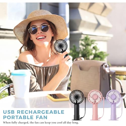 Tujoe Mini Handheld Fan Set - 3 Speed, Rechargeable, Portable