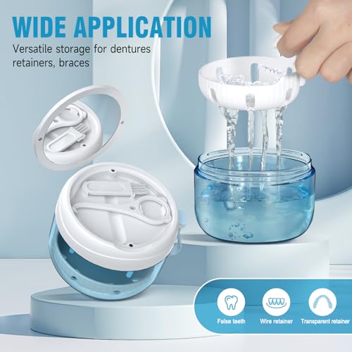 Netceem Denture Bath Box, Leak-Proof Portable Retainer Case - White