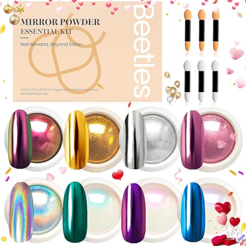 Beetles Chrome Nail Powder Set - 8 Colors Metallic & Holographic