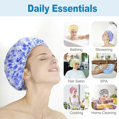 6 Pack Reusable Waterproof Shower Caps for Women - PEVA Hair Cover