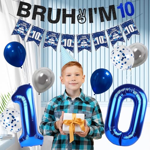 Zirtorei 10th Birthday Decorations Set for Boys - Bruh I'm 10 Theme