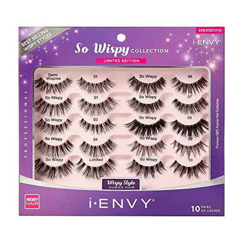 i•ENVY 10 Pairs Wispy Human Hair False Eyelashes – Invisible Band, Natural Fluffy Volume