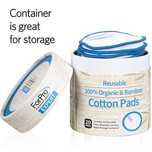 ForPro Organic Reusable Cotton Rounds with Laundry Bag - 20 Pack