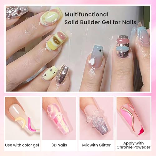 Butibbja 0.56oz Clear Solid Builder Gel for Nails, 3D Nail Art & Sculpting with Silicone Mold