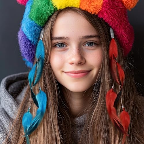 Geyoga 12 Pcs Colorful Clip-In Hair Feathers with Beads