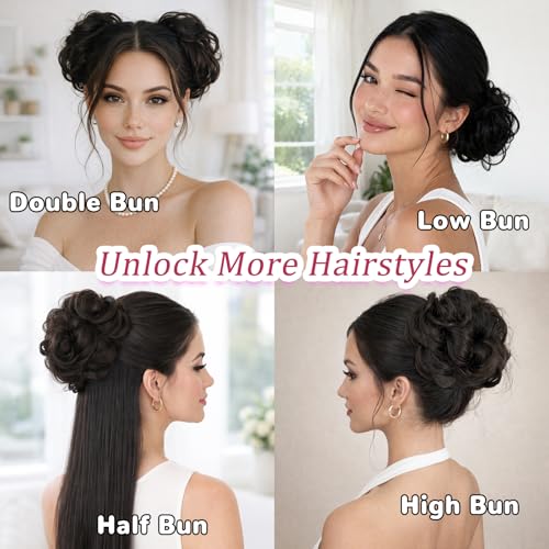 MORICA Messy Bun Hair Piece Curly Fake Hair Bun Scrunchies Extensions Synthetic Chignon Updo Hairpieces for Women Dark Brown