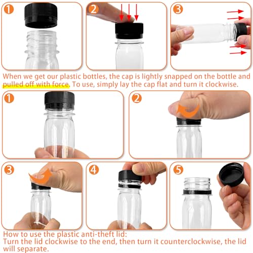 30 Pcs 2oz Leak-Proof Plastic Juice Bottles with Black Lids & Funnels