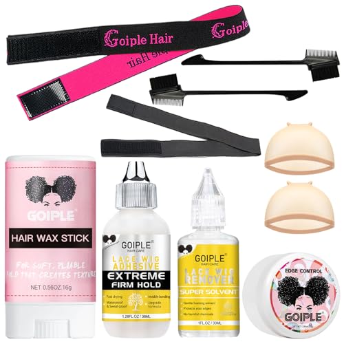 Goiple Waterproof Lace Front Wig Glue Kit with Hair Wax Stick & Tools - Flower Scent 6PCS