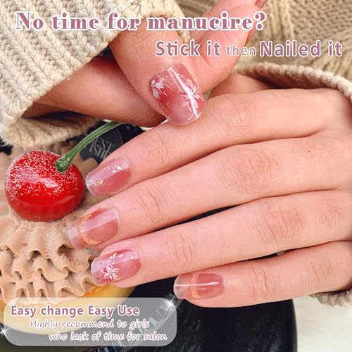 GelMala Semi Cured Gel Nail Strips - Celestial Grace, Floral Cat Eye