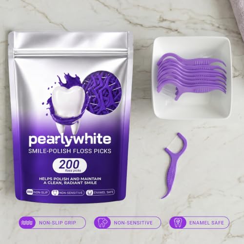 Pearly White V34 Dental Floss Picks 200 Count, 2-Pack | Whitening Flossers