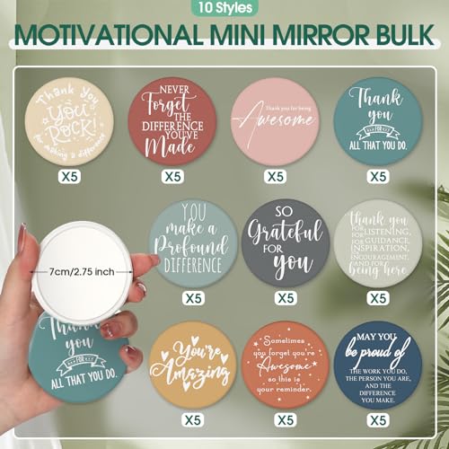 Kigley 50 Pcs Inspirational Compact Mirrors for Women - Motivational Makeup Tools