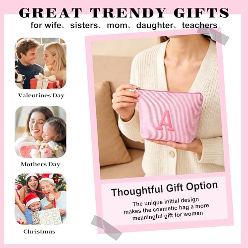 Travel Makeup Bag Set with Initials - Pink Cosmetic Pouches
