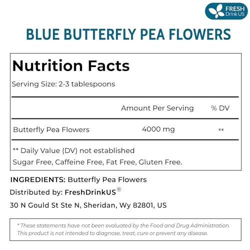 Premium Dried Butterfly Pea Flowers for Herbal Tea Brewing - 1010+ Whole Flowers, Caffeine Free & Vegan