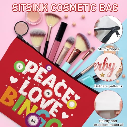 Sitsink Bingo Gifts Makeup Bag - Funny Bingo Lover Reusable Canvas Pouch, 6 Designs