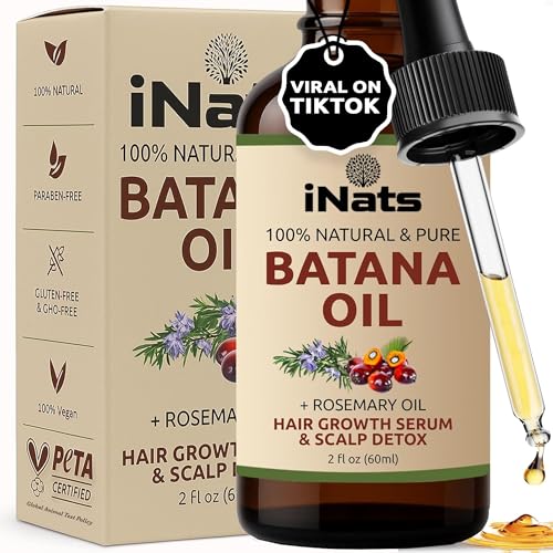 iNats Batana & Rosemary Hair Growth Serum 2 Fl Oz with Organic Ingredients - For Thicker, Longer Hair - Pack of 1