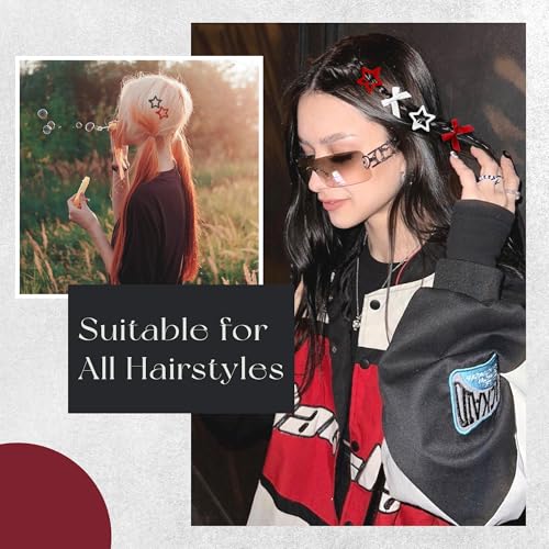YAEISM 24PCS Red Star Hair Clips Mini Bow Hair Bows for Women & Girls