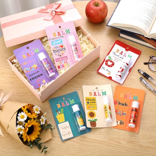 Leelosp 6-Pack Teacher Appreciation Lip Balm Gift Set with Inspirational Cards - Back to School Gifts