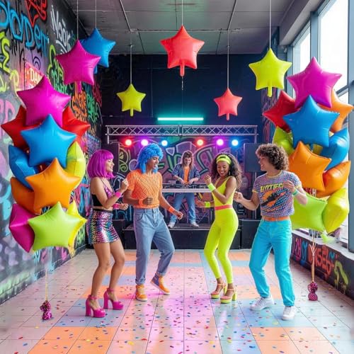 Rainbow Star Foil Balloons Set – 12 Pcs 19 Inch Neon Colors for Parties