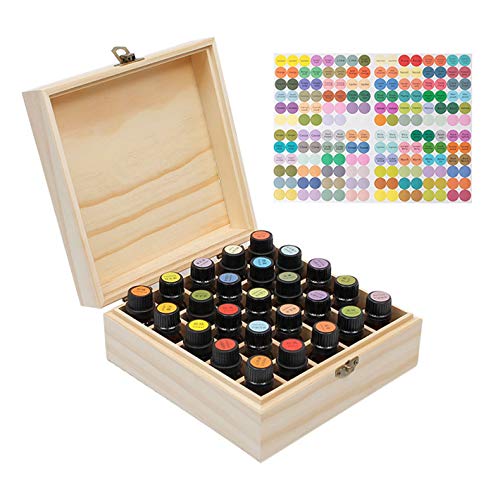 Pure Vie 25-Slot Wooden Essential Oil Storage Box with Container Cap Labels - Elegant Travel Organizer