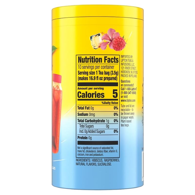 Lipton Hibiscus Raspberry Cold Brew Tea Bags - 10 Count Pack