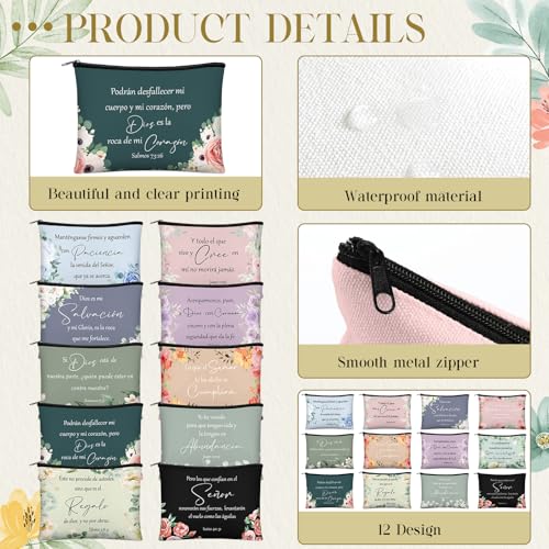 Kacctyen 12 Pcs Morandi Style Bible Verse Makeup Bags