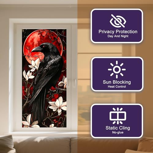 Raven and Magnolia Privacy Window Film | Stained Glass Cling 17.7 x 39.3 Inch