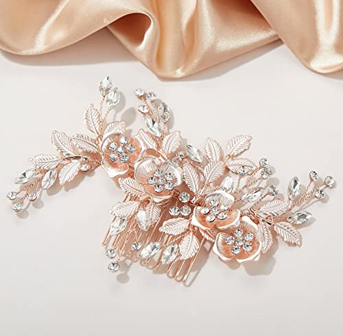 Rose Gold Rhinestone Bridal Hair Comb - Handmade Wedding Accessory