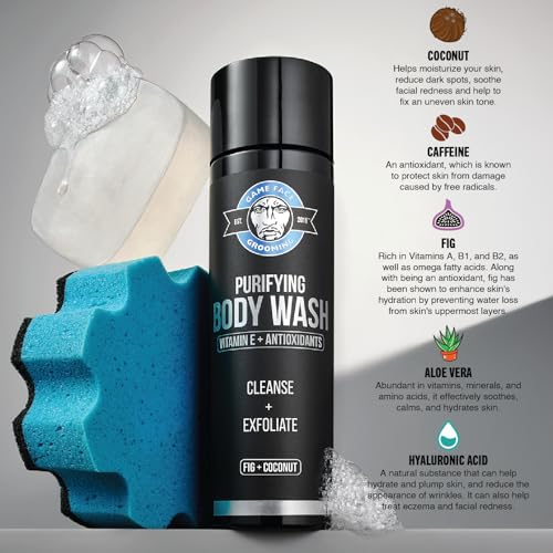 Men's Plant-Based Hydrating Body Wash with Exfoliation – Fig & Coconut Scent, 12 Fl Oz