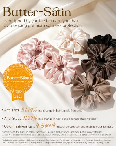 YANIBEST Classic Satin Scrunchies Set – 6 Assorted Hair Ties for Women & Girls