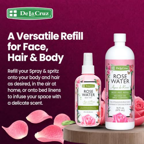 De La Cruz Rose Water Body & Hair Mist - 16 Fl Oz Refill
