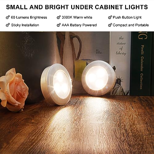 LUXSWAY Ultra-Thin LED Puck Lights, 60 Lumens, 3-Pack - Battery Operated Touch Lights for Cabinets