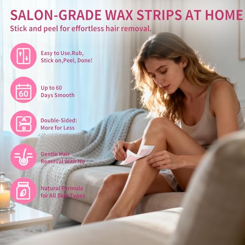 60 PCS Wax Strips - 40 Facial & 20 Body Waxing Kit for Women¡¯ s Hair Removal,Wax Strips for Face,Eyebrow,Body, Arms, Legs, Chest, Back, Bikini/Brazilian Waxing Strips & 4Calming Oil Wipes