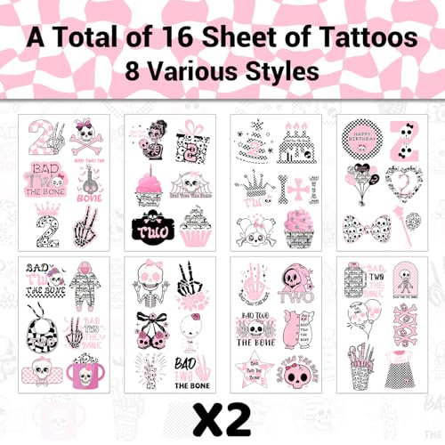 Bad to the Bone Temporary Tattoos for Girl Birthday Party - Rock Music Theme, 16 Sheets