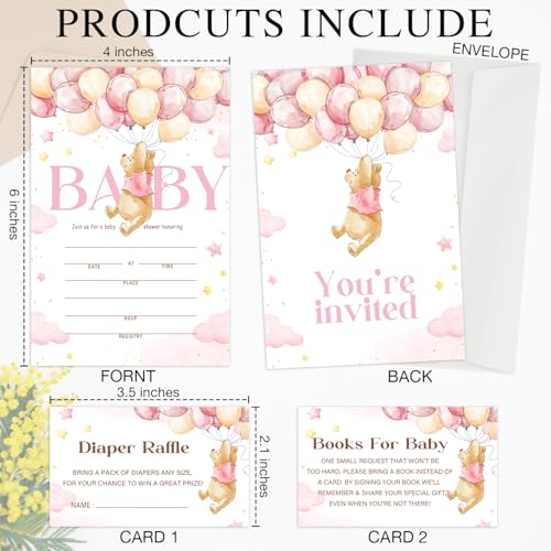 Winnie the Pooh Baby Shower Invitations Set - 25 Double-Sided Invites, Envelopes & Cards