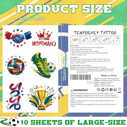 45 Pcs Soccer Temporary Tattoos for Kids & Adults - Waterproof