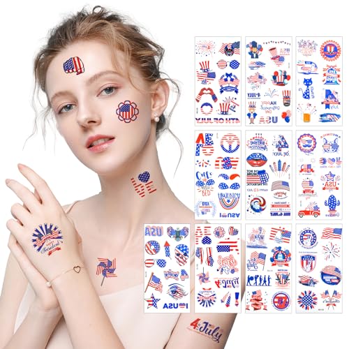 4th of July Temporary Tattoos - 100 Patriotic USA Flag Stickers