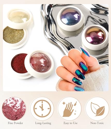 BISHENGYF 24-Color Chrome Nail Powder Set for Mirror Metallic Manicure