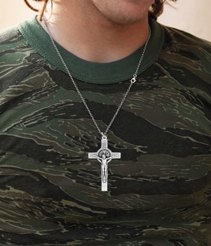 Pack of 3 St Benedict Crucifixes - 2 1/8 Inch Silver Oxidized for Rosary Making