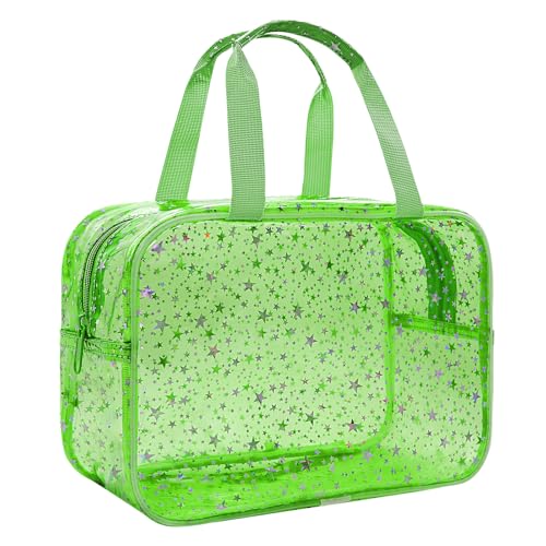 Junesters Green Star Pattern Large Clear Makeup Bag 12x5x8
